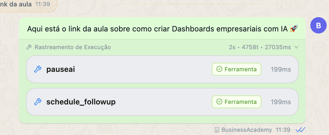 Execution trace embedded in the first message